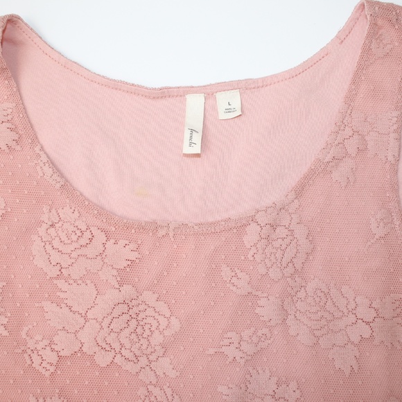 Frenchi Blush Pink Floral Lace Mesh Crop Top L - Picture 6 of 6